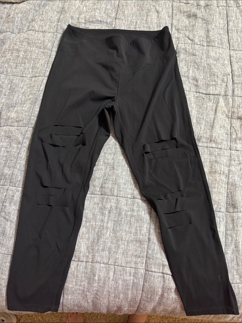 ZYIA Black High-Waist Leggings with Thigh Cutouts